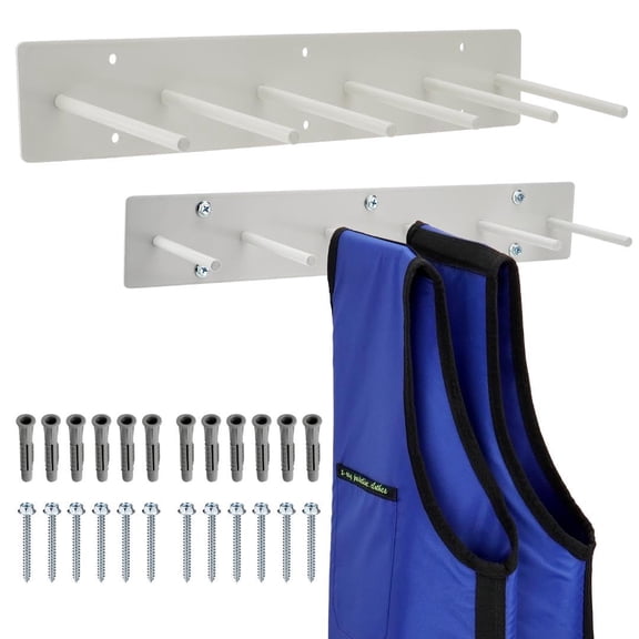 2-Pack Lead Apron Hanger – 6-Hook Heavy Duty Wall Mount with Extra Long Anti-Slip Hooks, Easy to Mount for Home and Commercial Use