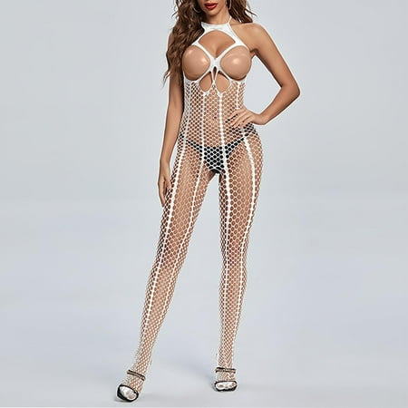 uublik Women s Lingerie Valentine s Day One Piece Nightwear Lace Nightgown Bodysuit Chemise Sleepwear White Free Size