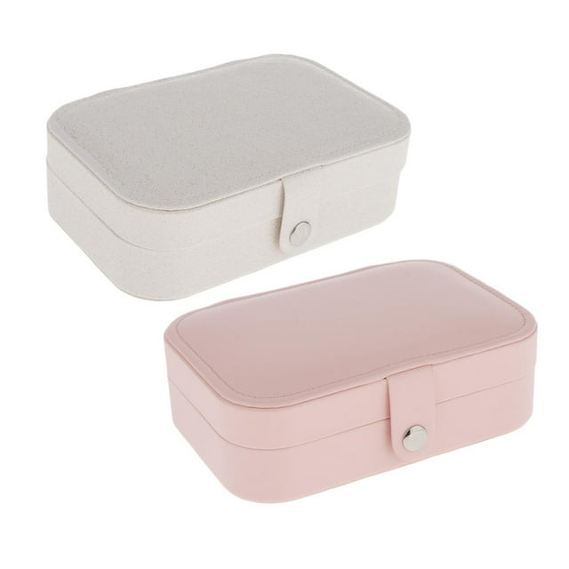 2Pcs Caja De Joyería Portátil Anillos De Almacenamiento Pendientes Collar Adornos Organizador