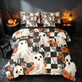 thumbnail image 2 of Homewish Halloween Spooky Animal Full Size Bedding Sets, Checkered Flower Full Size Bed in a Bag, Black White Orange, Black Reversible 7pcs, 2 of 7