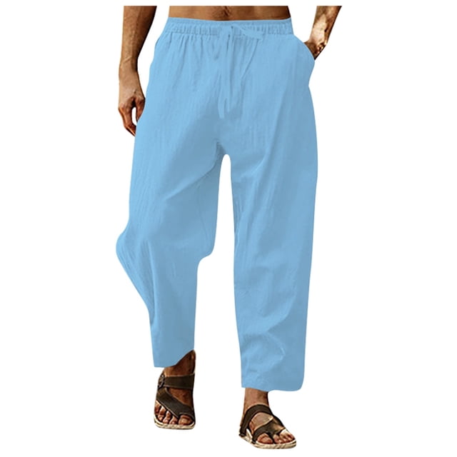 SHIXIAOO Men's Pocket Loose Low Waist Drawstring Linen Pants Casual Pants Jogging