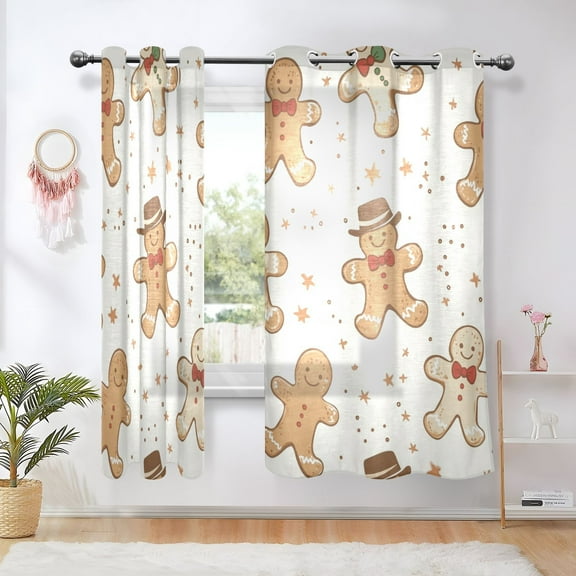 Gingerbread Cute Blackout Curtains 63 inch Length 2 Panels Window Decoration Curtains for Bedroom Living Room