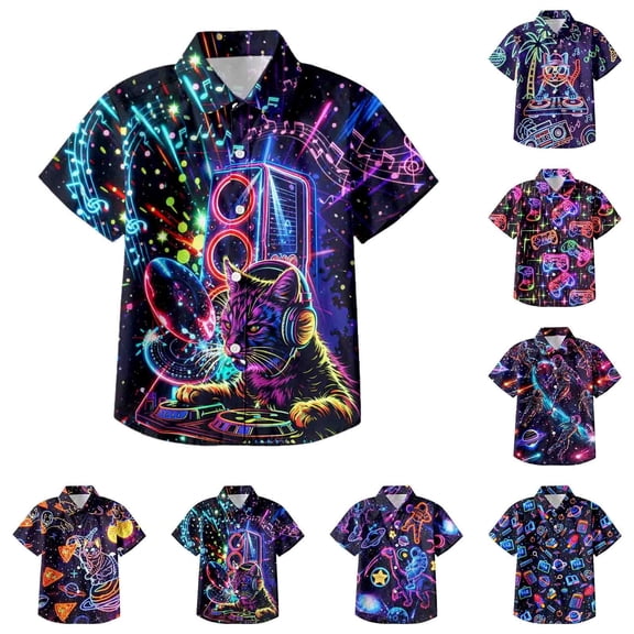 MuXiKeJi Clothes Polo Shirts for Boys 10-12 Button Down Shirt Floral Print Short Sleeve Shirt Comfortable Beach Holiday Shirts T Shirts for Boys And Girls