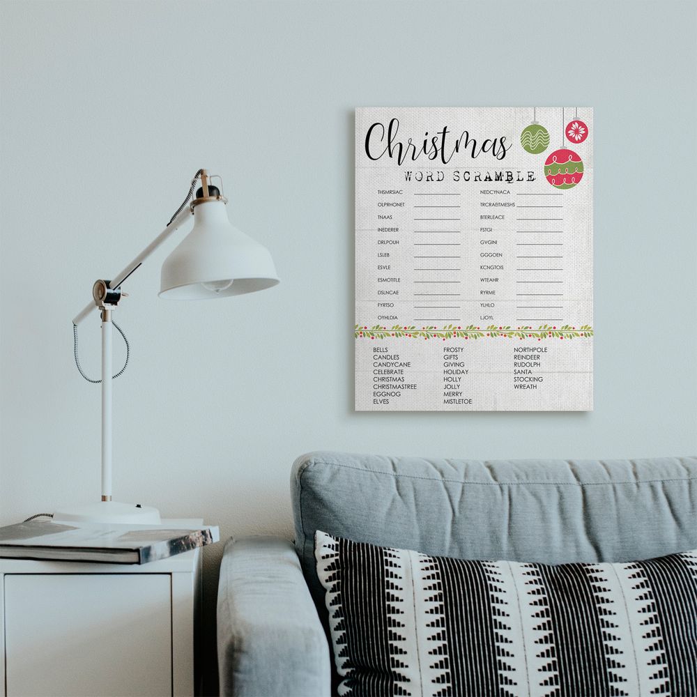 Stupell Indtries Seasonal Christmas Word Scramble Activity Winter Holiday Canvas Wall Art Design by Daphne Polselli, 24" x 30"