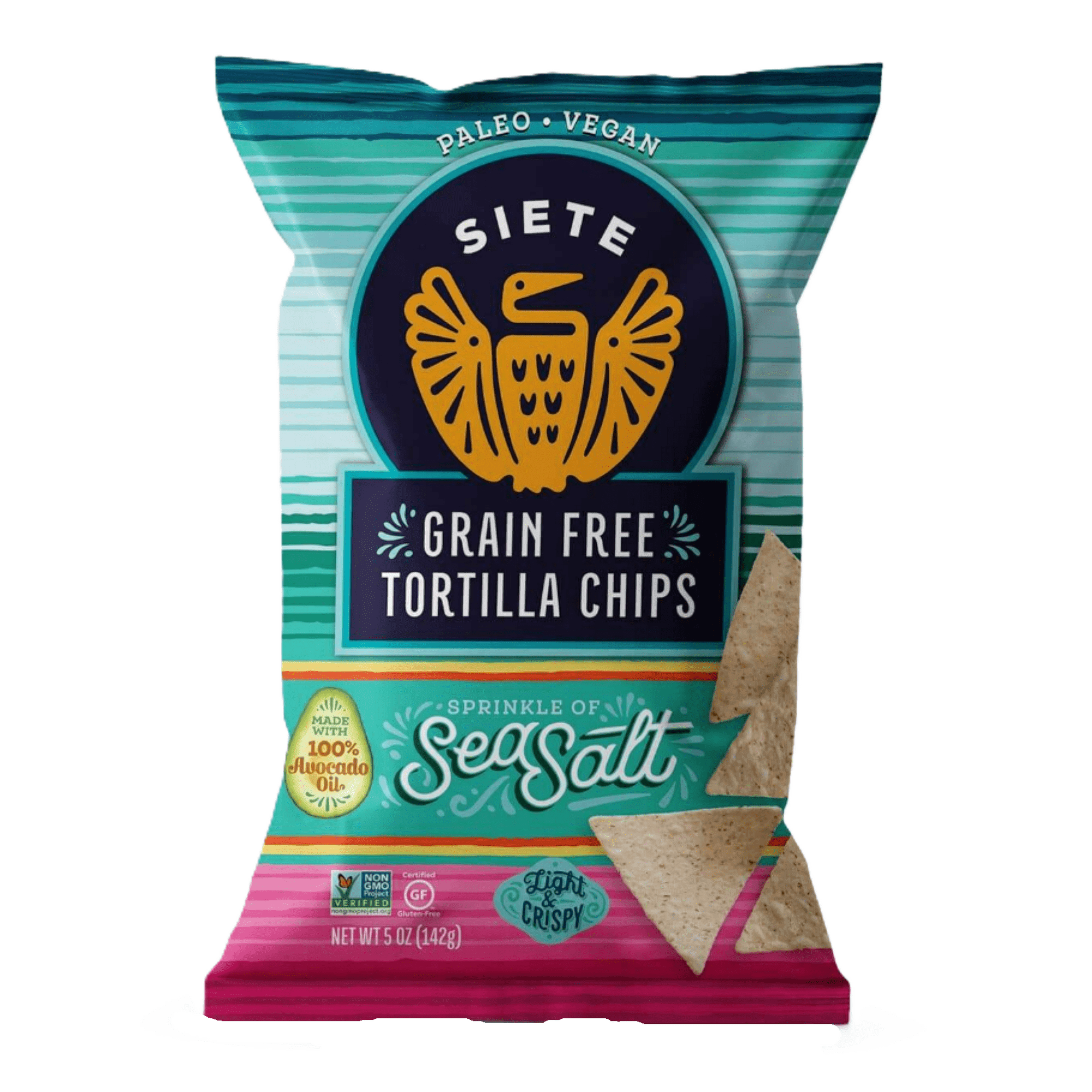 Siete Family Foods Grain Free Sea Salt Tortilla Chips, Light Crunch, 5 oz Bag With Olive Green Bowl By ValueNest