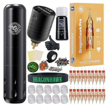 Dragonhawk Tätoo Kit S9 Tätoo  Machine Kit Complete Beginner Tätoo Kit Coreless Motor 20Pcs Pro Cartridges Needles