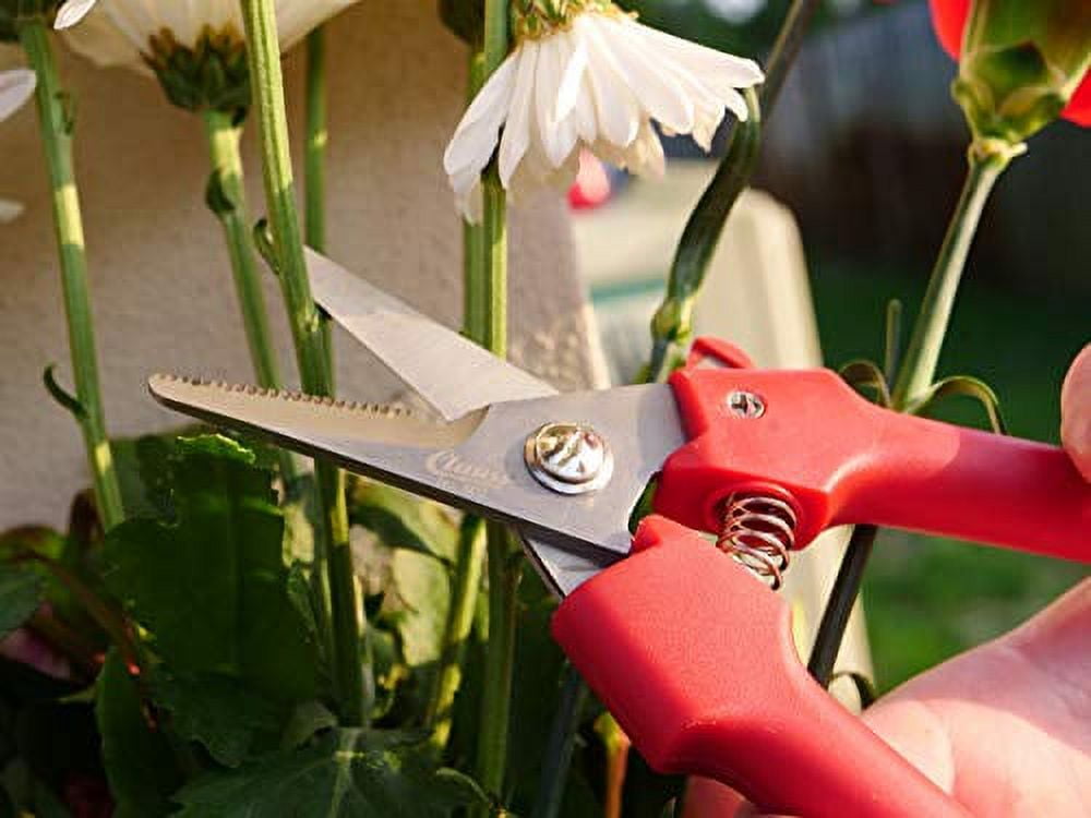 Clauss Cutter Shear, 7.5", Partially Serrated, with Latch Closure, Red Plastic Handles