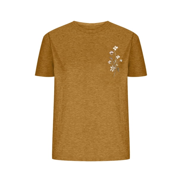 Camisetas de Verano de Mujer Pequeña Flor Impresa Cuello Redondo Manga Corta Superior, Verano Superior de las Mujeres