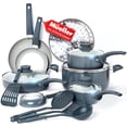 thumbnail image 1 of Juego de utensilios de cocina de piedra antiadherentes Mueller de 16 piezas - Sin PFOS/PFOA, vaporera y sartén de acero inoxidable, tapas ventiladas - Gris claro, 1 of 5
