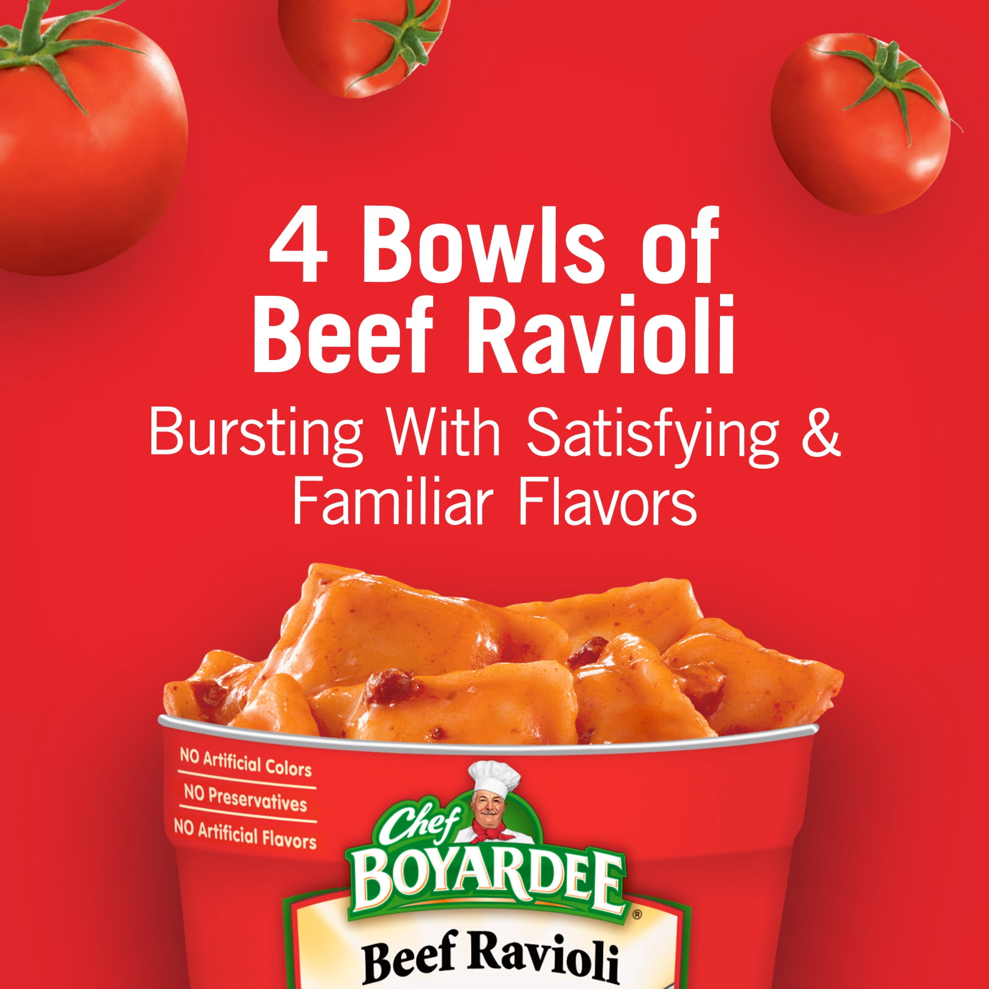 (6 pack) Chef Boyardee Beef Ravioli in Pasta Sauce, Microwavable Meal, 7.5 oz. Bowl, 4-Count