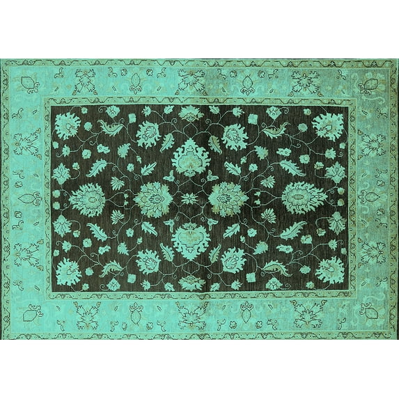 Ahgly Company Machine Washable Indoor Rectangle Oriental Turquoise Blue Traditional Area Rugs, 2' x 4'