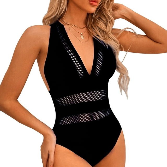 Traje de baño de una pieza para mujer, sexy, con escote en V profundo y espalda cruzada