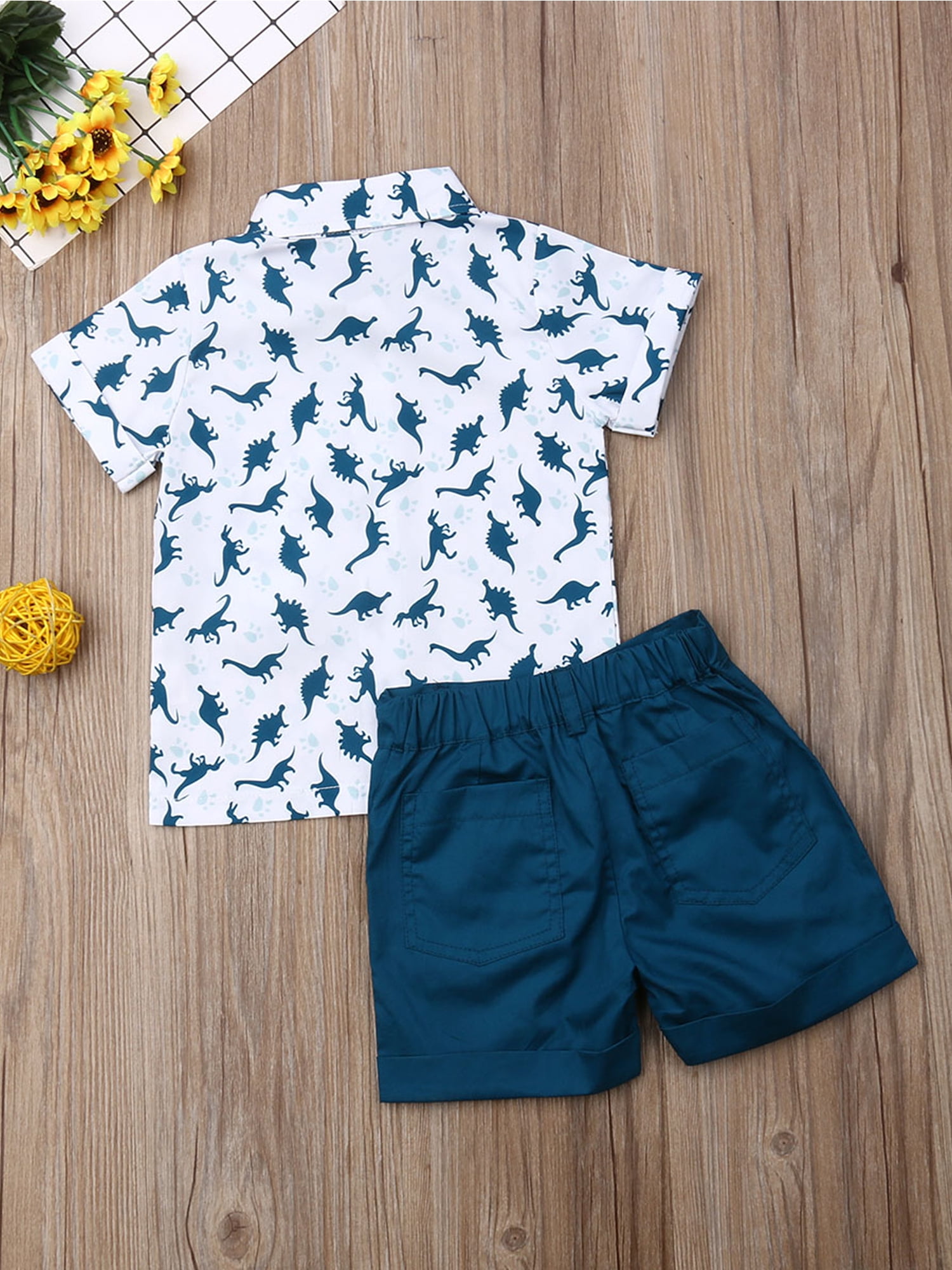 Toddler Baby Boy Outfits 1T 2T 3T 4T 5T 6T Clothes Summer Kids Dinosaur Pattern Short Sleeve Button Down Shirt  Shorts Set