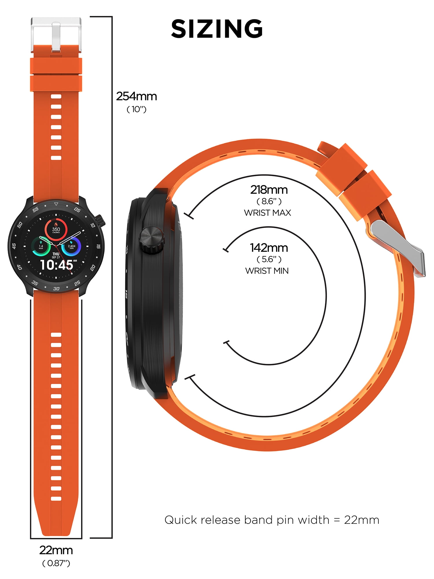 iTech Bold 3 Unisex Adult Smart Watch, Orange, Silicone Strap