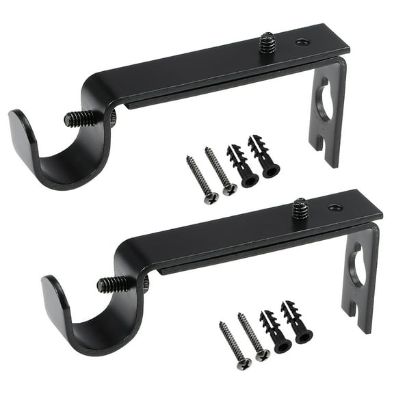Uxcell Curtain Rod Bracket Iron Single Holder Support for 0.79" Drapery Rod, 3.94" x 1.57" x 0.63" Black 2Pcs