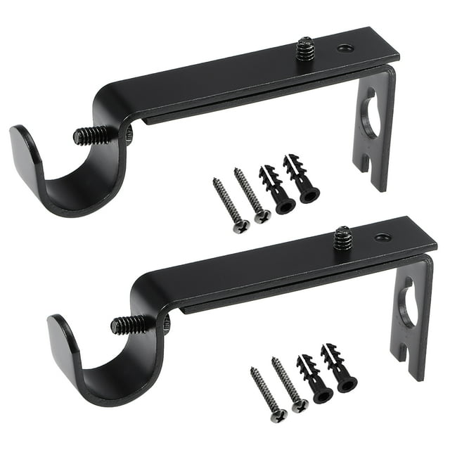 Unique Bargains Curtain Rod Bracket, Iron Single Holder Support for 20mm Drapery Rod, 100 x 40 x 16mm Black 2Pcs
