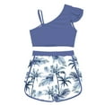 thumbnail image 4 of Choomomo Girls Tankini Swimsuits Set Two Piece Tropical Print Bathing Suit Ruffle Crop Tank Top with Shorts Set Grey 16, 4 of 5