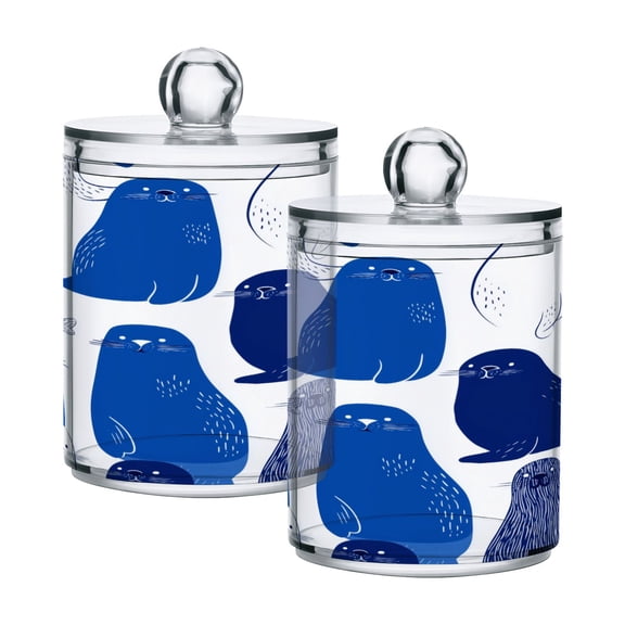 Blue Sea Lions Cute Translucent Plastic Cans Storage Canisters with Lid Set of 2