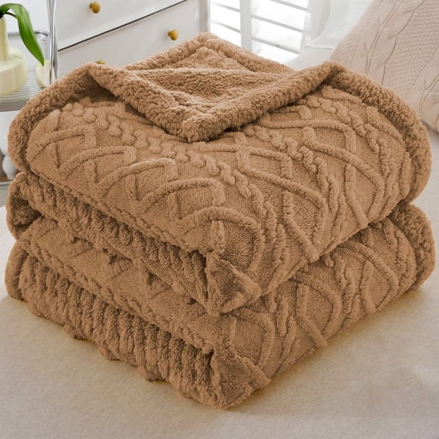 Manta de vellón Sherpa, mantas de invierno, manta reversible, acogedora y esponjosa para cama, sofá, silla, mantas grandes de vellón coral jacquard, 150 x 200 cm