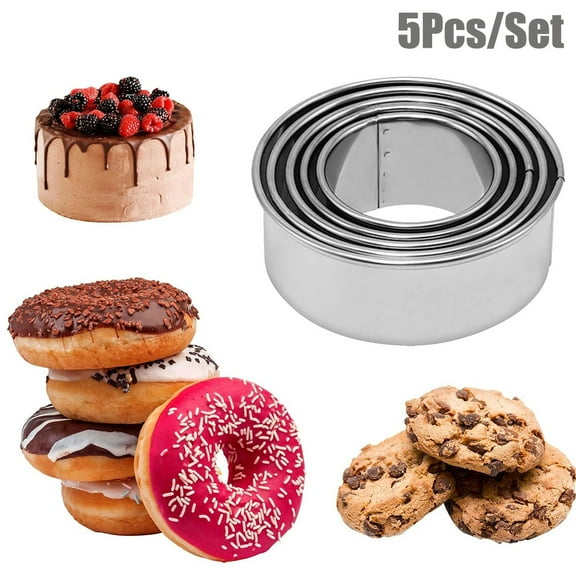 Pebbuoy 5Pcs Round Cookie Biscuit Cutter, Stainless Steel Ring Molds