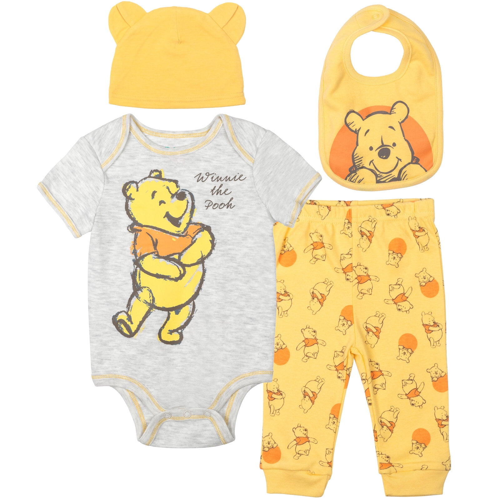 Disney Winnie the Pooh Infant Baby Boys Bodysuit Pants Bib and Hat 4 ...