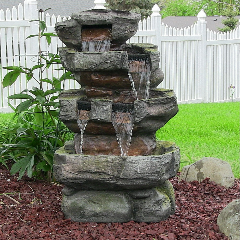 Sunnydaze Electric Outdoor Water Fountain Stone Waterfall Feature for