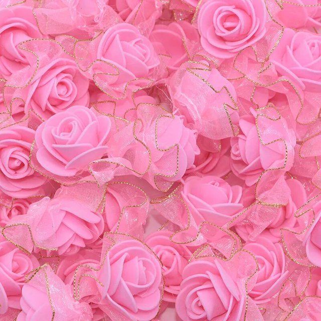 20 piezas 4cm brillo flecos flores de espuma de seda DIY hecho a mano flores artificiales rosas cabezas para la decoración del tutú de la boda