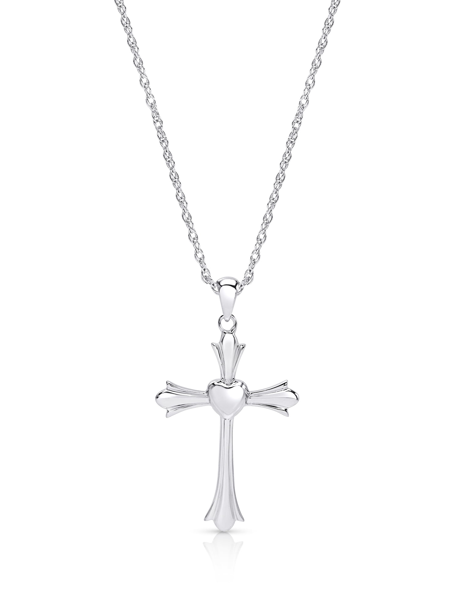 Details about   New Rhodium Plated 925 Sterling Silver Cross with Open Heart Charm Pendant