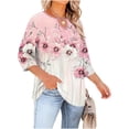 thumbnail image 4 of LEKWK Womens Dressy Tops Regular Fit Keyhole Neck 3/4 Sleeve Tops Regular Fit Elegant Flower Print Blouses & Button-Down Shirts Contrast Color Design Business Casual Outfits, 4 of 7