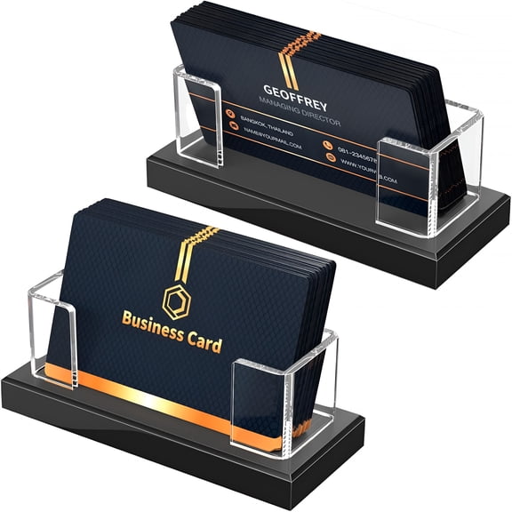 XIBUFE Acrylic Business Card Holder: Clear Plastic Business Cards Display Stand for Desk - Card Organizer for Office 2 Pieces