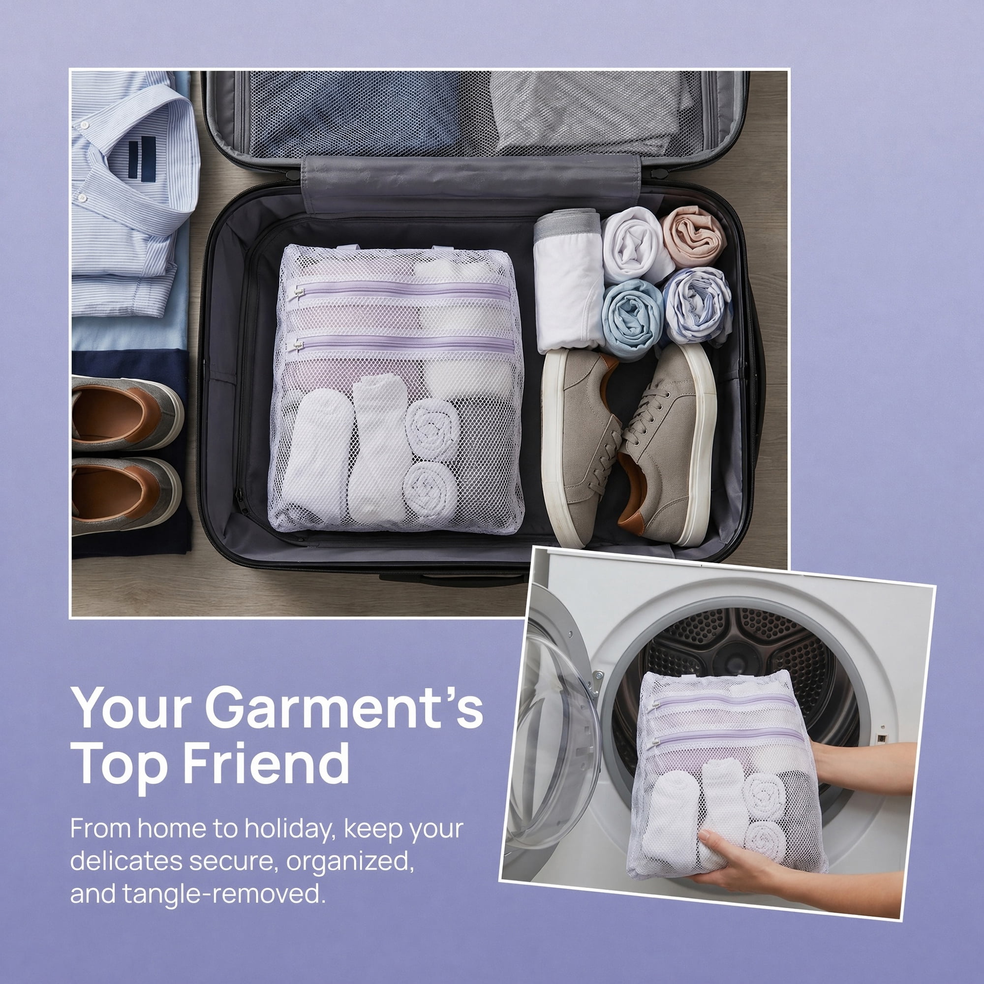 Unique Bargains 2 Pcs Mesh Laundry Bags, Durable Zipper Closure White-Purple 11.8"x11.8"