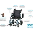 thumbnail image 3 of NOVA Lightweight Transport Chair with Locking Hand Brakes, 12 Rear Wheels, Removable & Flip Up Arms for Easy Transfer, Anti-Tippers Included, Blue, 3 of 4