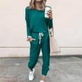 thumbnail image 2 of safuny Women's Casual Suit Comfy Casual Crewneck Long Sleeve Plus Size Suit for Girlfriend Wife Daughter Solid Color Dressy Green, 2 of 5