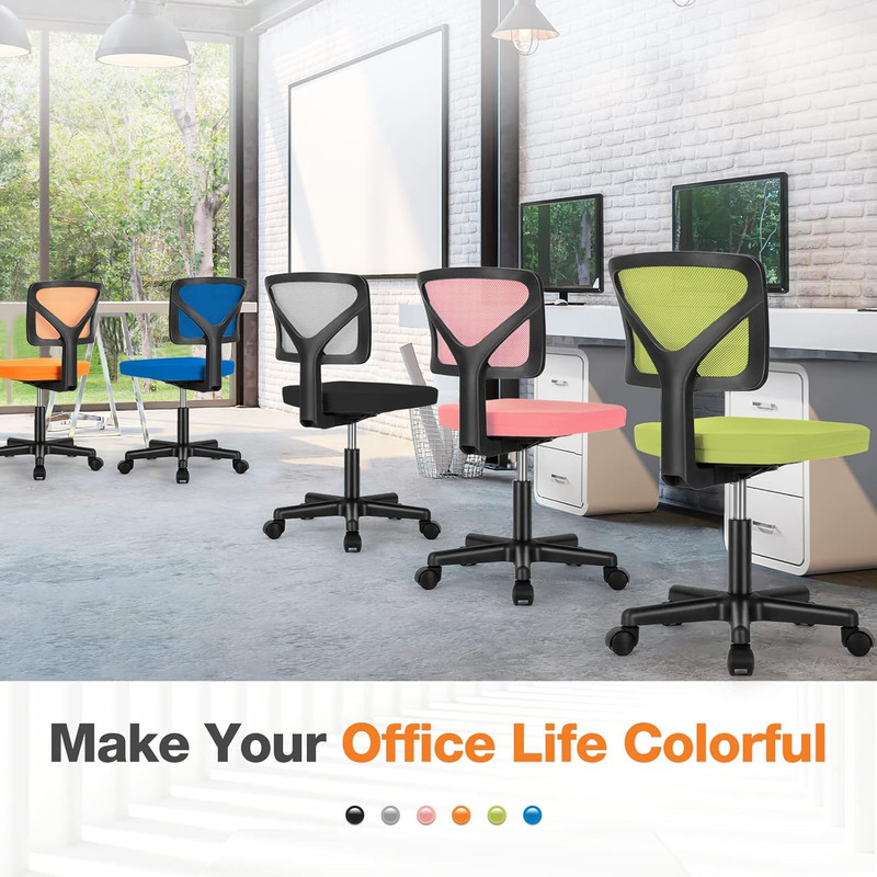 Beddle Armless Office Chairwith Lumbar Support, Low-Back Ergonomic Swivel Mesh Desk Chair, Comfortable Seat for Home Office or Study, Green
