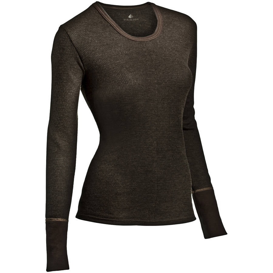 Indera Women's Raschel Knit Merino Wool Blend Thermal Crew Shirt