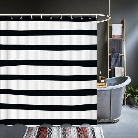 Modern Black White Stripe Geometry Shower Curtains Waterproof Bathroom Bath Curt