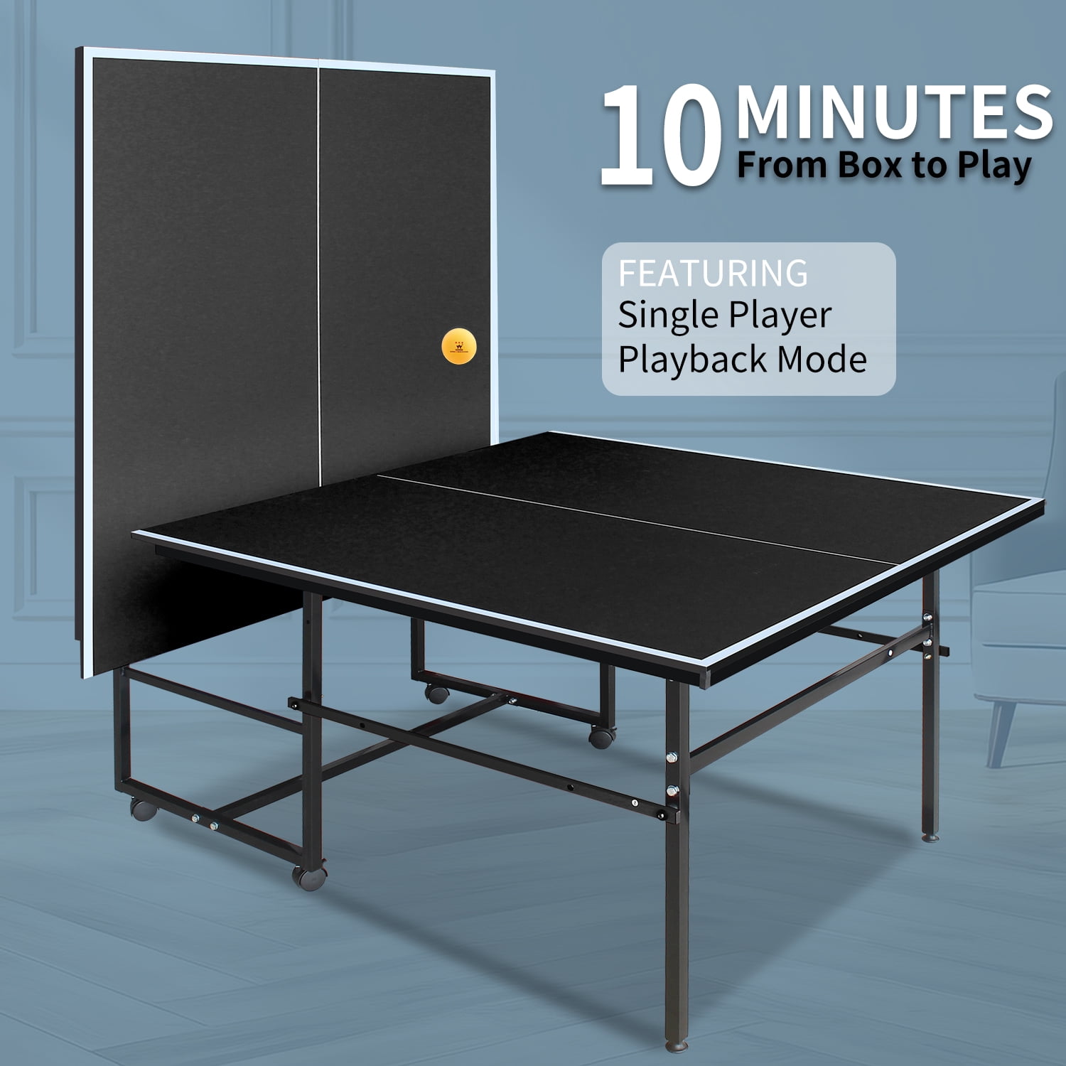 KL KLB Sport 8.5*4. 3ft Ping Pong Table, Foldable Table Tennis Table with Net, Paddles & Balls for Indoor, Black