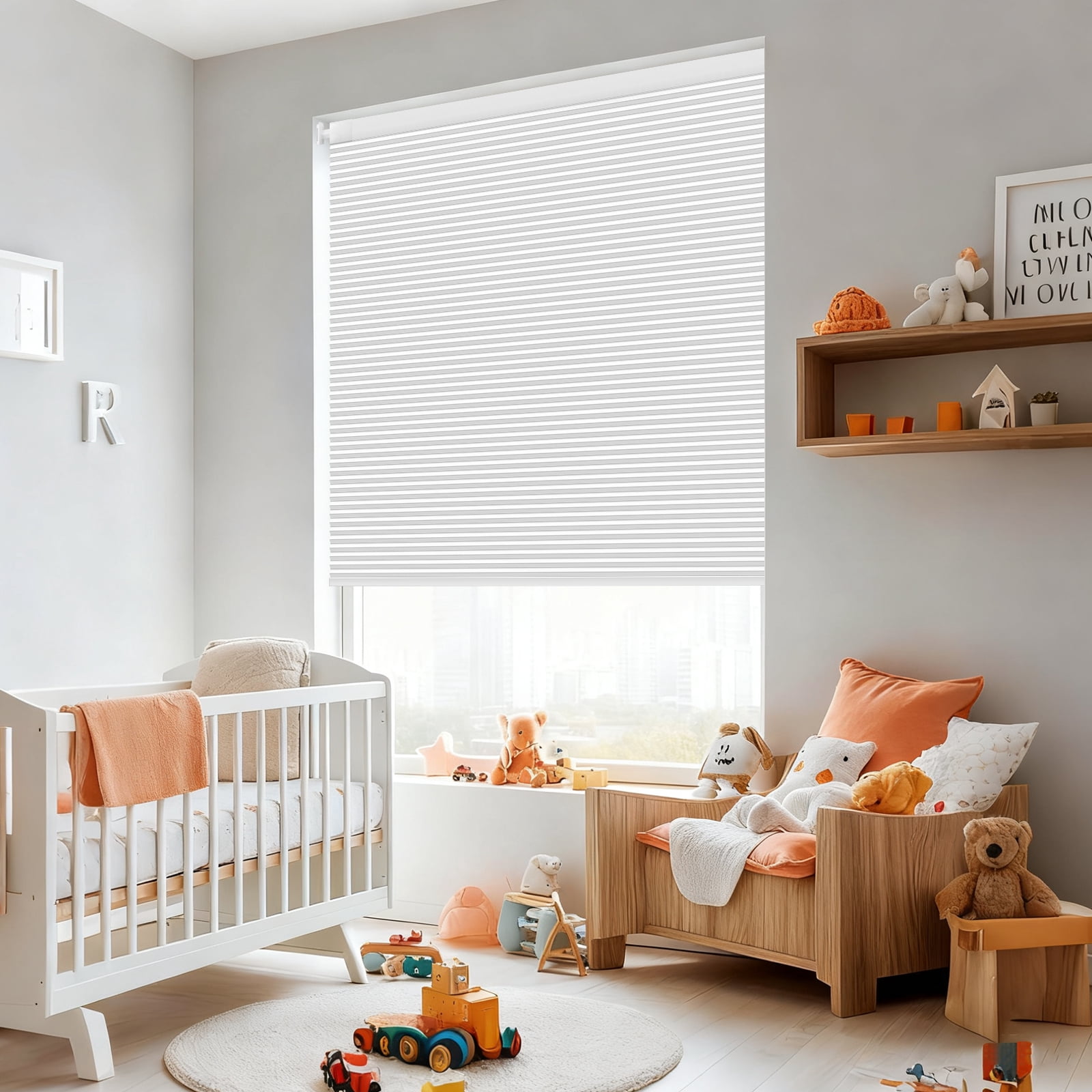 Jane Stone No Drill 24"x36" Light Filtering Cellular Shades, Cordless Free Stop Honeycomb Blinds, Thermal Insulated Noise Reducing Window Blinds, White