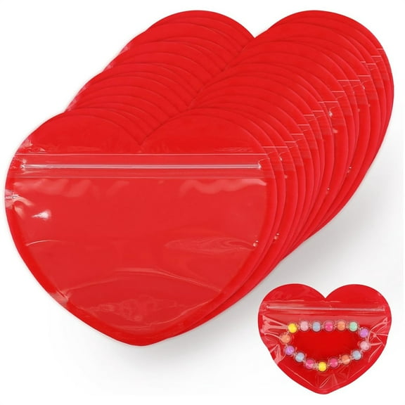 Red Mini Ziplock Bags,Heart-Shaped Jewelry Storage Bags,Valentine's Day Gift Packaging Pouch,Resealable Plastic Bags for Necklaces Earrings,Small Business Essentials Supplies 100Pcs