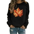 thumbnail image 4 of Yteetum Women's Oversize Sweatshirts Thanksgiving Maple Leaf Pinted Crewneck Hoodless Sweatshirt Tops Womens Casual Graphic Print Round Neck Loose Fits Long Sleeve Sweatshirts Fall Outfits, 4 of 6