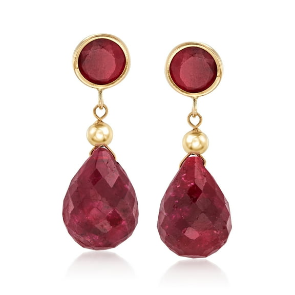 Ross-Simons 11.00 ct. t.w. Ruby Drop Earrings in 14kt Yellow Gold, Women's, Adult