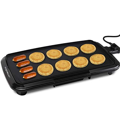 Homasy Electric Griddle 1800W Indoor Smokeless Nonstick Pancake 43x23cm with Drip Tray Black 5-Level Control 2-in-1 Electric Grill with Cool-Touch Handle