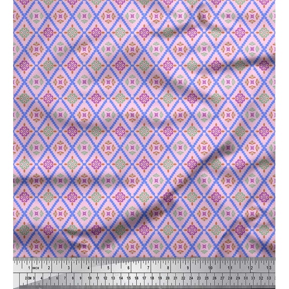 Soimoi Polyester Crepe Fabric Floral & Geometric Ethnic Fabric Prints by Yard 52 Inch Wide