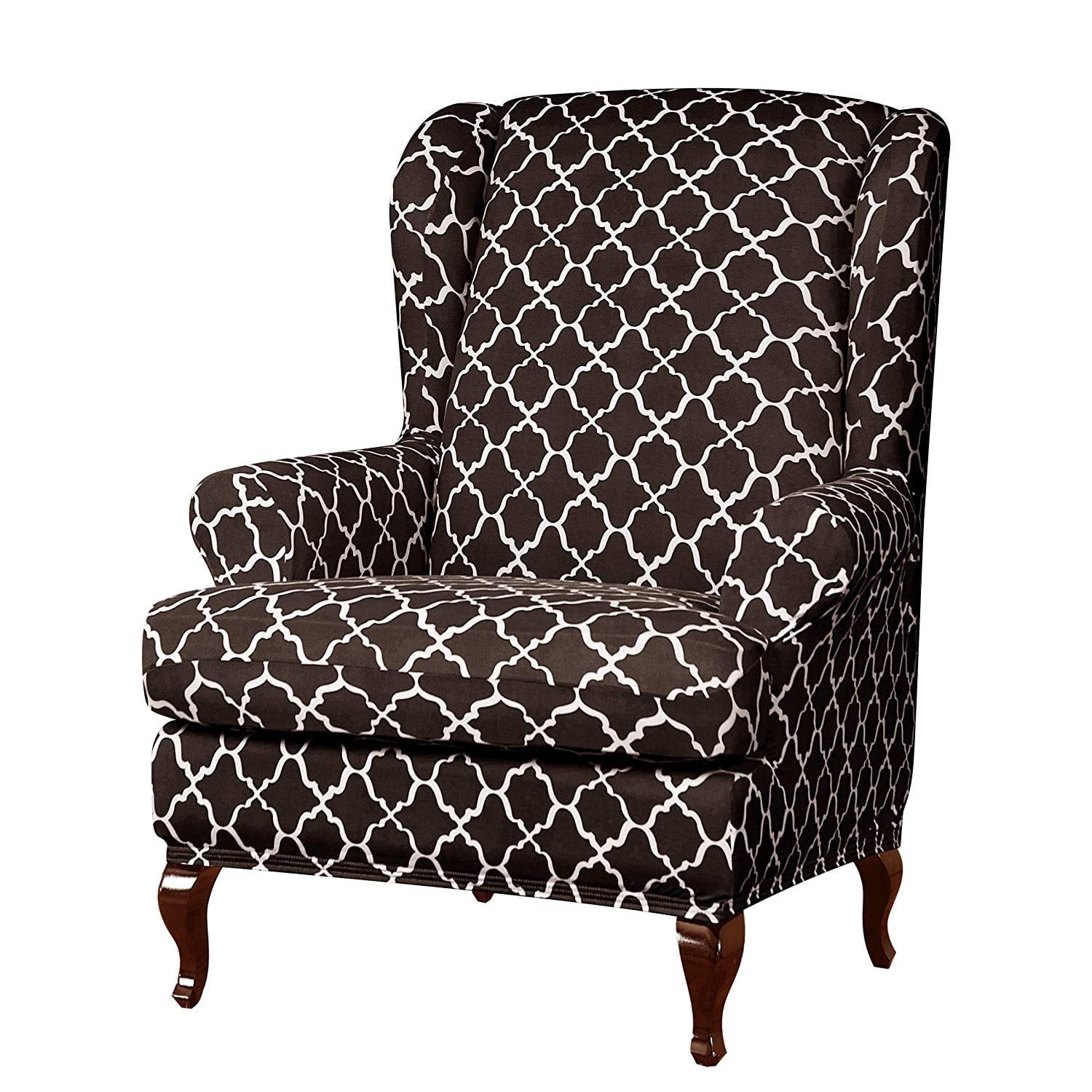 Subrtex Stretch 2Piece Elegant Geometric Wing Chair Slipcover