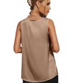 thumbnail image 2 of Camiseta sin mangas de satén con cuello en V para mujer, chaleco sin mangas de verano de Color puro holgado para uso diario, 2 of 6