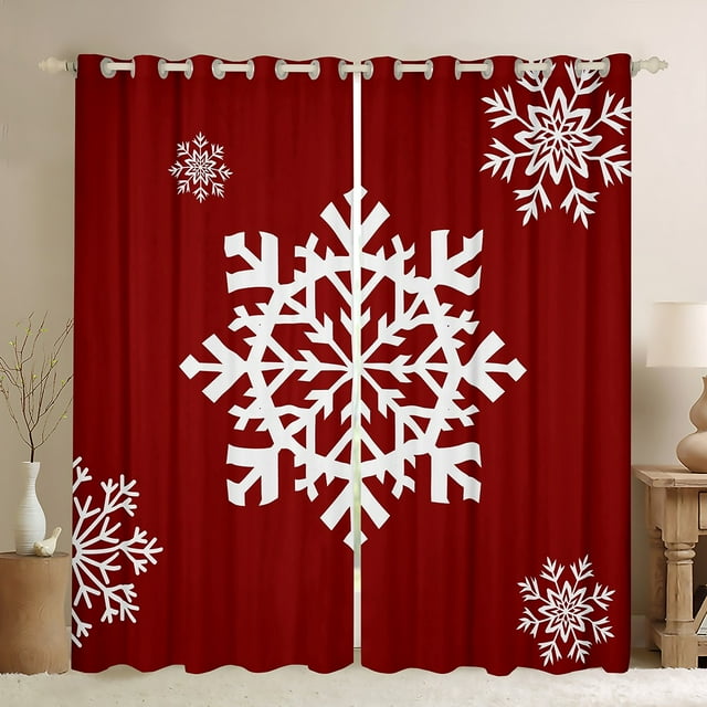 Erosebridal Rideaux d'Hiver en Flocon de Neige Lot de 2 (38x54), Rideaux Rouges Blancs pour Salon, Rideaux Occultants pour Adolescents Adultes, Rideaux de Fenêtre Décoration de Chambre