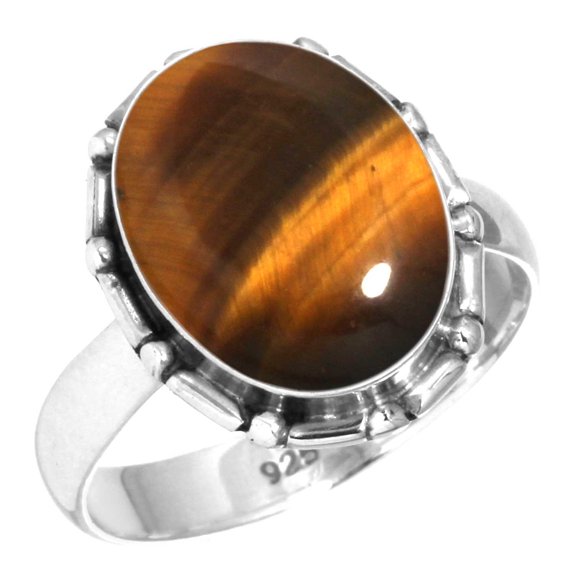 925 Silver Ring For Women - Men Brown Genuine Tiger Eye Stone Silver Ring Size 11.5 June Birthstone Simple Silver Ring Size 11.5 Gift For Ladies On Engagement 925 Silver Jewelry With Gemstone