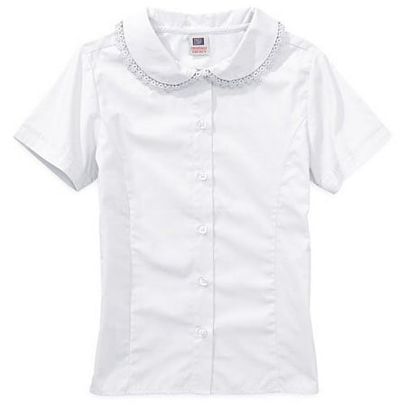 Faded Glory - Girl's School Uniform Blouse with Crochet-Trim Collar