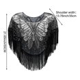 thumbnail image 2 of Women's Fringed Sequined Mesh Cropped Round Neck Shawl Casual Versatile Tassel Cape Small Outer Wear Wrap Silver, 2 of 7