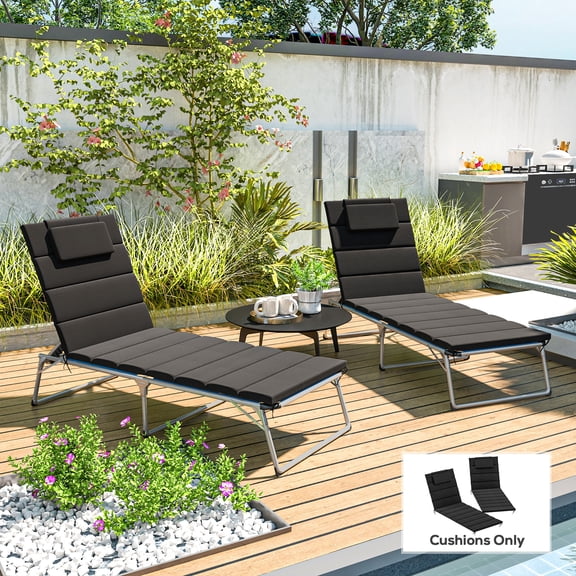 Outsunny Foldable Lounge Chair Cushion Set of 2, UPF50 230gsm Olefin and 25D High-Density Foam, Chaise Lounge Cushion Set, 80" x 26", Black